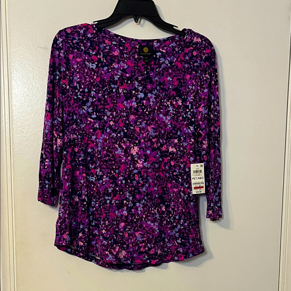 JM Collection Purple and Pink Floral Blouse